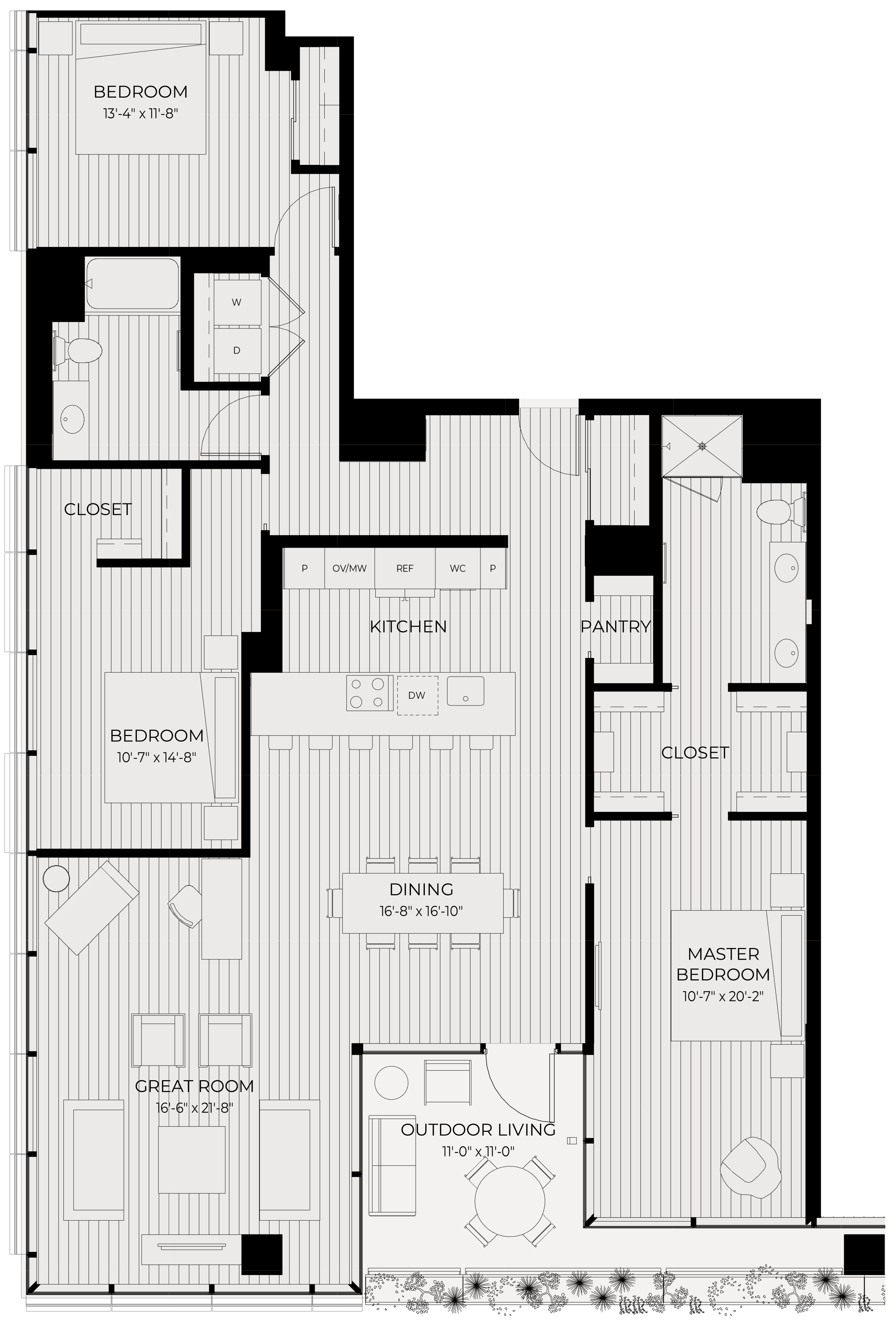 Floor plan for 3 beds, 2 baths, 1877 sqft